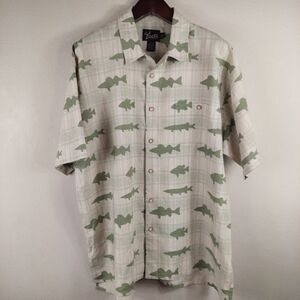 Dick Idol Men's Camp Collar Shirt XL Linen Cotton Fish Graphic